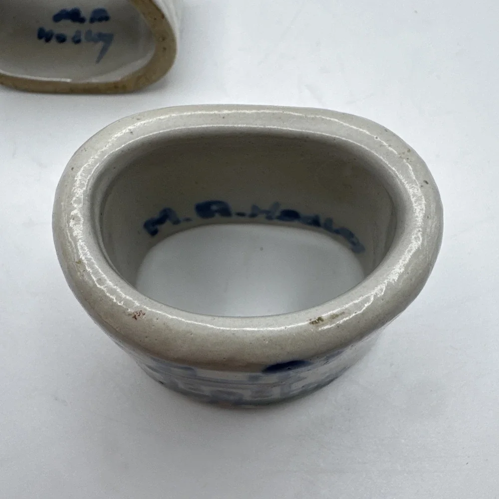 M A Hadley Art Pottery Napkin Rings Set 2 Farmer &‎ Farmhouse House Cottagecore